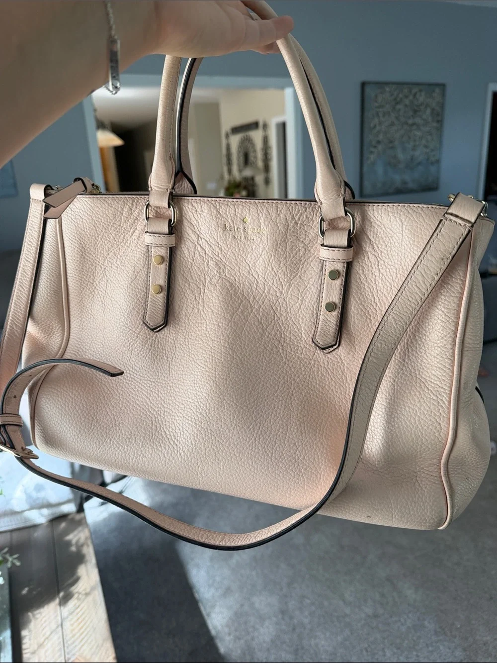 kate spade Blush Pink Pebbled Leather Satchel with Gold Hardware